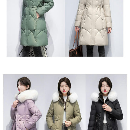 Women's Winter Coat Puffer Warm Long Jacket with Faux Fur Hood