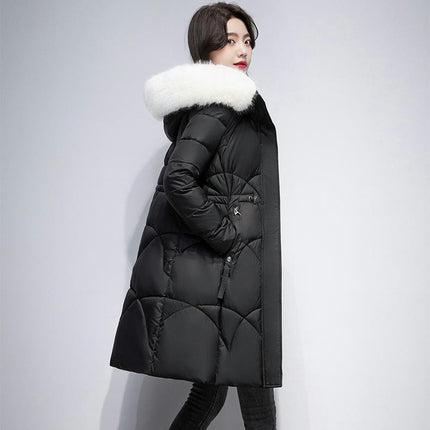 Women's Winter Coat Puffer Warm Long Jacket with Faux Fur Hood