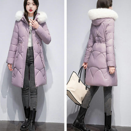 Women's Winter Coat Puffer Warm Long Jacket with Faux Fur Hood