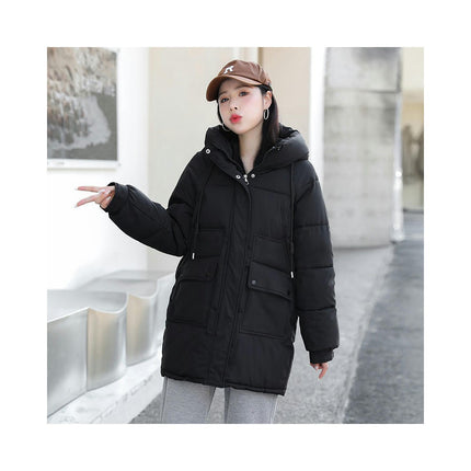 Women Winter Puffer Coat Warm Hooded Mid-Length Down Jacket Outwear