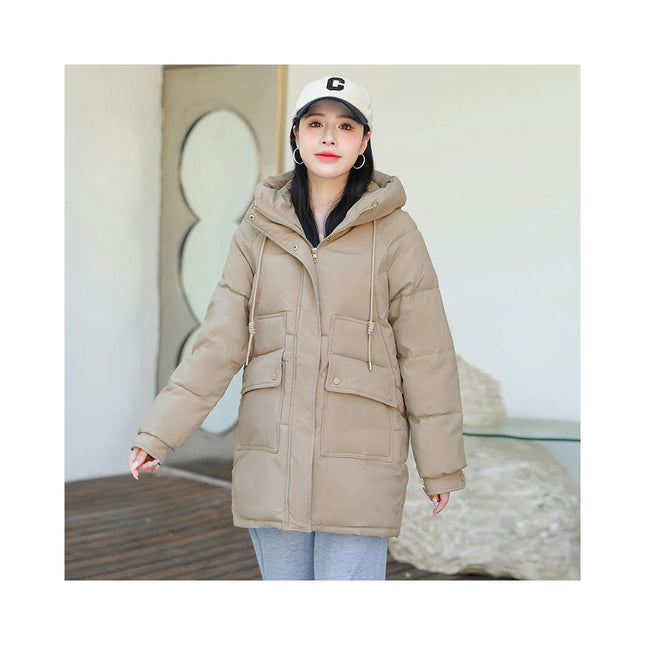 Women Winter Puffer Coat Warm Hooded Mid-Length Down Jacket Outwear