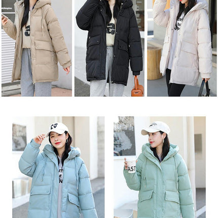 Women Winter Puffer Coat Warm Hooded Mid-Length Down Jacket Outwear