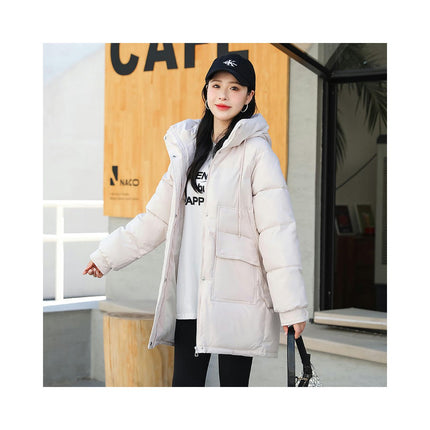 Women Winter Puffer Coat Warm Hooded Mid-Length Down Jacket Outwear