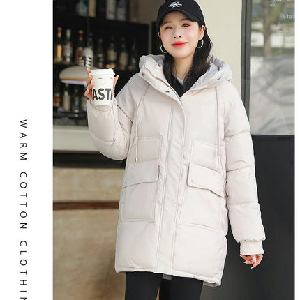 Women Winter Puffer Coat Warm Hooded Mid-Length Down Jacket Outwear