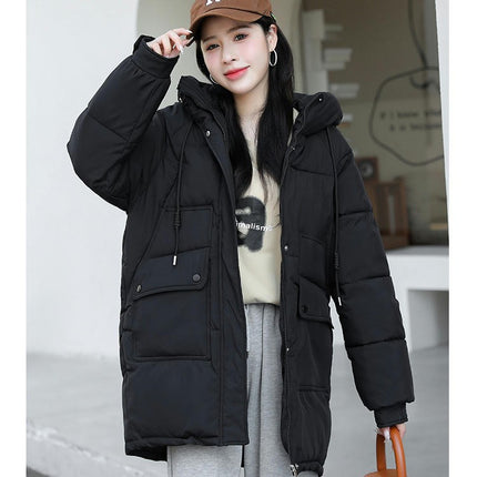 Women Winter Puffer Coat Warm Hooded Mid-Length Down Jacket Outwear