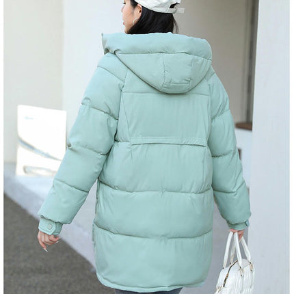 Women Winter Puffer Coat Warm Hooded Mid-Length Down Jacket Outwear