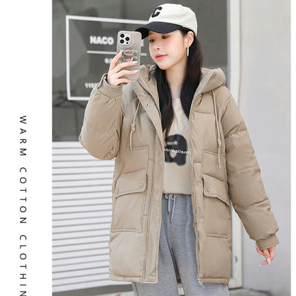 Women Winter Puffer Coat Warm Hooded Mid-Length Down Jacket Outwear