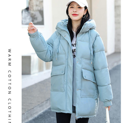 Women Winter Puffer Coat Warm Hooded Mid-Length Down Jacket Outwear