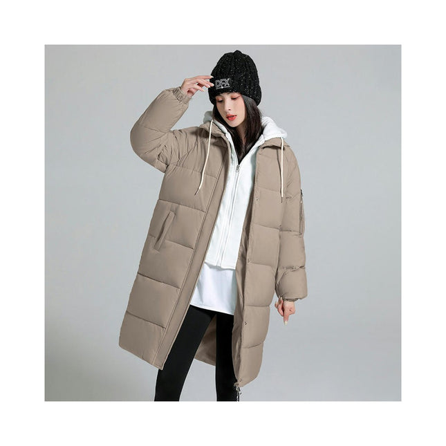 Women Puffer Jacket Winter Warm Quilted Long Hooded Padded Coat