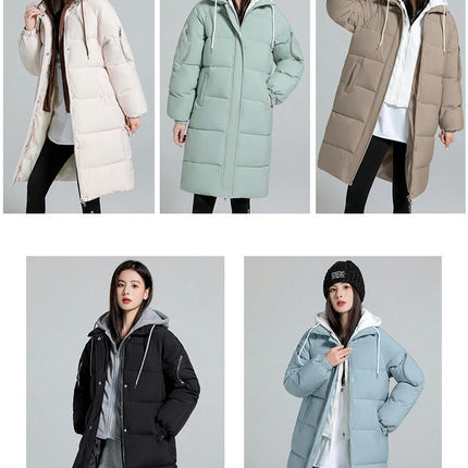 Women Puffer Jacket Winter Warm Quilted Long Hooded Padded Coat