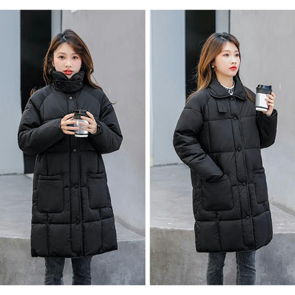 Women Long Puffer Coat Winter Jacket Long Sleeve Outerwear with Pocket