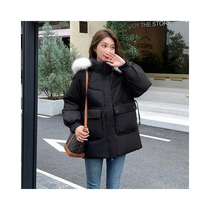 Women's Winter Padded Puffer Coat Warm Jacket with Faux Fur Hood