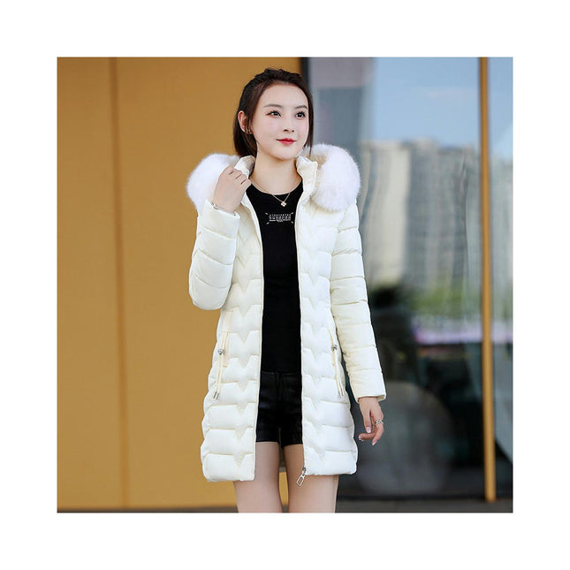 Women's Winter Puffer Coat Padded Long Jacket with Faux Fur Hood