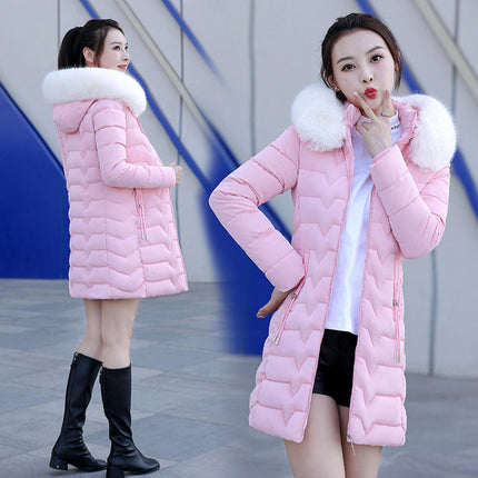 Women's Winter Puffer Coat Padded Long Jacket with Faux Fur Hood