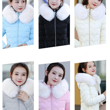 Women's Winter Puffer Coat Padded Long Jacket with Faux Fur Hood