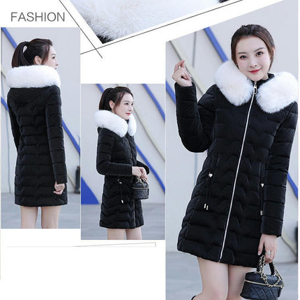 Women's Winter Puffer Coat Padded Long Jacket with Faux Fur Hood