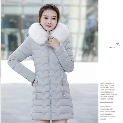 Women's Winter Puffer Coat Padded Long Jacket with Faux Fur Hood