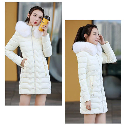 Women's Winter Puffer Coat Padded Long Jacket with Faux Fur Hood