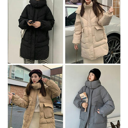 Womens Long Puffer Coat Long Sleeve Padded Winter Hooded Down Jacket