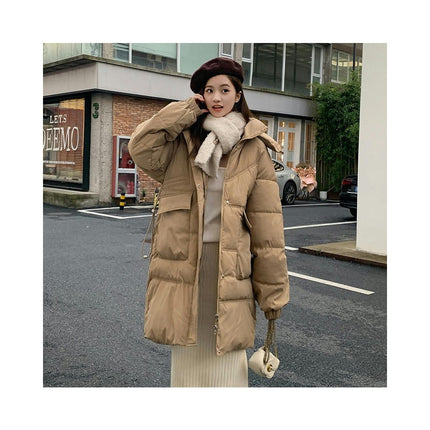 Womens Long Puffer Coat Long Sleeve Padded Winter Hooded Down Jacket