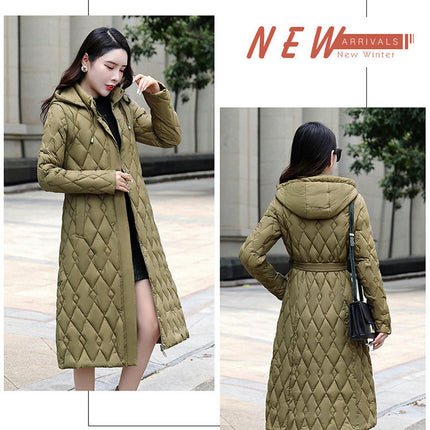 Women's Long Quilted Puffer Coat Winter Warm Puffer Jacket with Hood