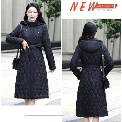 Women's Long Quilted Puffer Coat Winter Warm Puffer Jacket with Hood