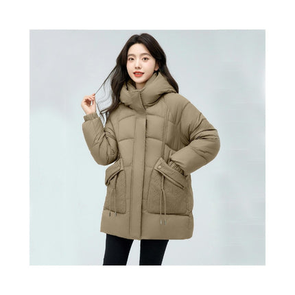 Womens Hooded Puffer Jacket Mid-Length Padded Winter Coat Outerwear