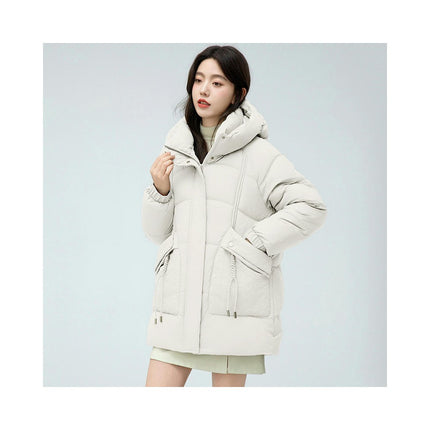 Womens Hooded Puffer Jacket Mid-Length Padded Winter Coat Outerwear