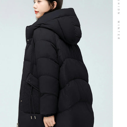 Womens Hooded Puffer Jacket Mid-Length Padded Winter Coat Outerwear