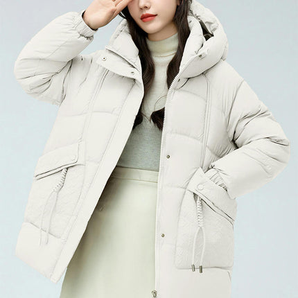 Womens Hooded Puffer Jacket Mid-Length Padded Winter Coat Outerwear