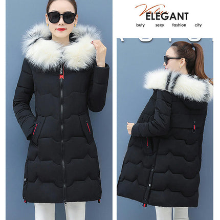 Women's Winter Thicken Jacket Outwear Puffer Coat with Faux Fur Hood