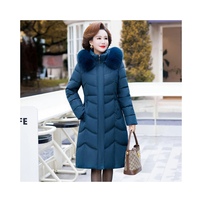 Women's Down Coat with Faux Fur Hood Padded Puffer Jacket