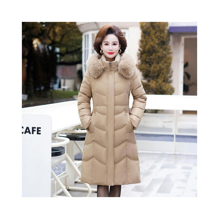 Women's Down Coat with Faux Fur Hood Padded Puffer Jacket