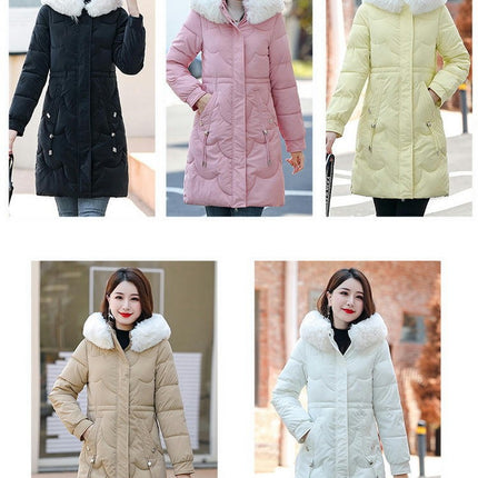 Women's Winter Coat Thickened Puffer Jacket with Faux Fur Hood