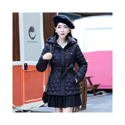 Womens Hooded Quilted Puffer Jacket Outerwear Mid-Length Winter Coat