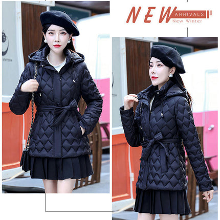 Womens Hooded Quilted Puffer Jacket Outerwear Mid-Length Winter Coat