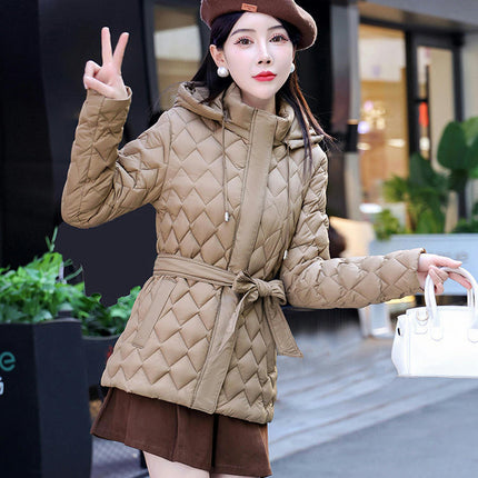 Womens Hooded Quilted Puffer Jacket Outerwear Mid-Length Winter Coat