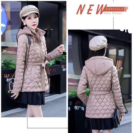 Womens Hooded Quilted Puffer Jacket Outerwear Mid-Length Winter Coat