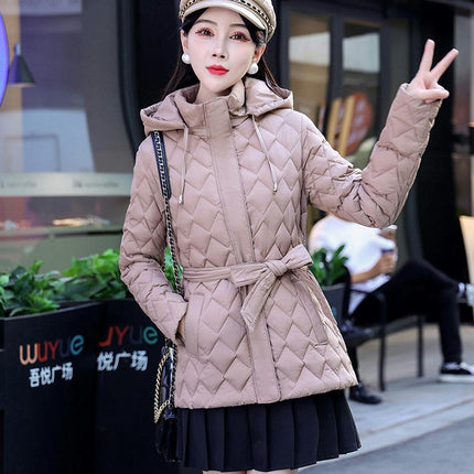 Womens Hooded Quilted Puffer Jacket Outerwear Mid-Length Winter Coat