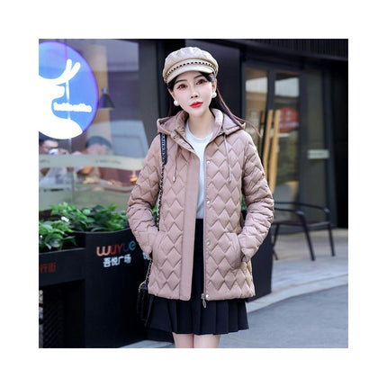 Womens Hooded Quilted Puffer Jacket Outerwear Mid-Length Winter Coat