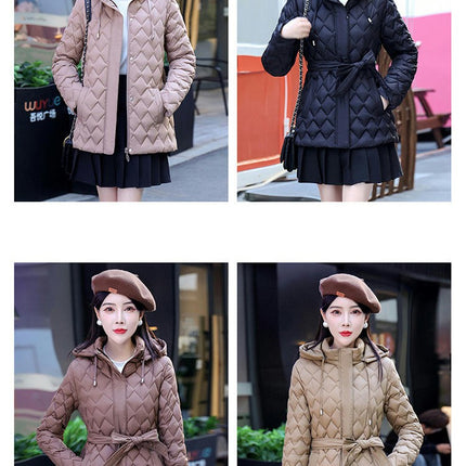 Womens Hooded Quilted Puffer Jacket Outerwear Mid-Length Winter Coat