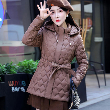 Womens Hooded Quilted Puffer Jacket Outerwear Mid-Length Winter Coat