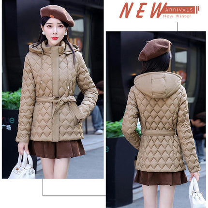 Womens Hooded Quilted Puffer Jacket Outerwear Mid-Length Winter Coat