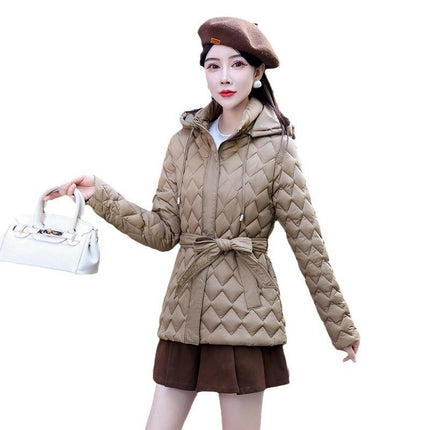 Womens Hooded Quilted Puffer Jacket Outerwear Mid-Length Winter Coat