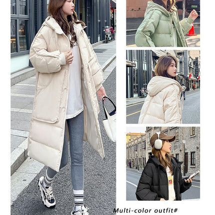 Womens Puffer Coat Long Sleeve Padded Winter Down Hooded Long Jacket