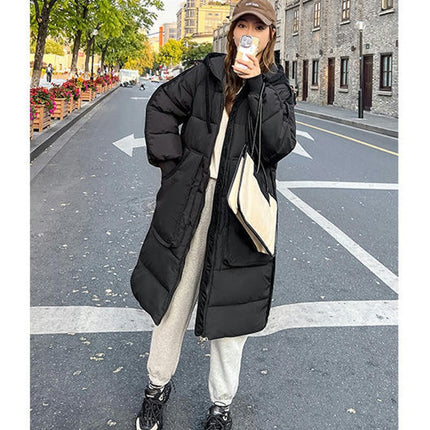 Womens Puffer Coat Long Sleeve Padded Winter Down Hooded Long Jacket