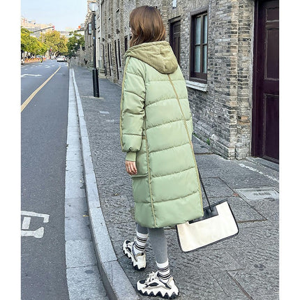 Womens Puffer Coat Long Sleeve Padded Winter Down Hooded Long Jacket