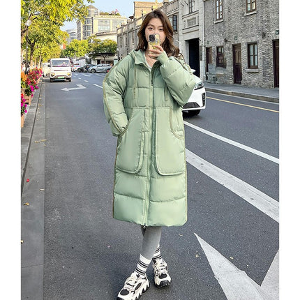 Womens Puffer Coat Long Sleeve Padded Winter Down Hooded Long Jacket