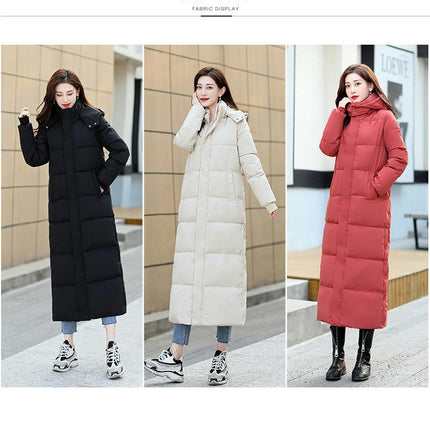 Women's Hooded Long Down Jacket Thickened Maxi Puffer Coat Quilted Outerwear