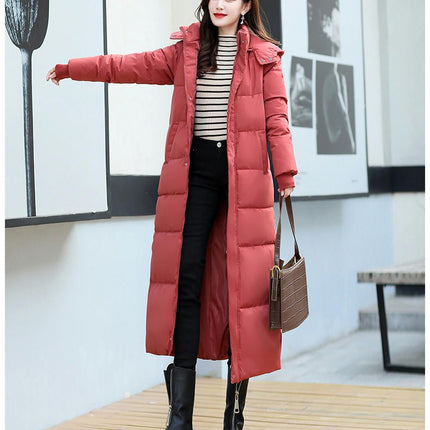 Women's Hooded Long Down Jacket Thickened Maxi Puffer Coat Quilted Outerwear